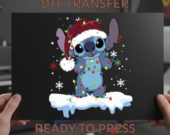 Stitch Christmas Lights DTF Transfer, Disney Xmas Ready to Press Heat Transfer, Iron On Transfer for Shirts