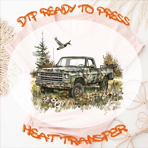 Vintage Camo Truck DTF Transfer: Duck Hunting Heat Transfer
