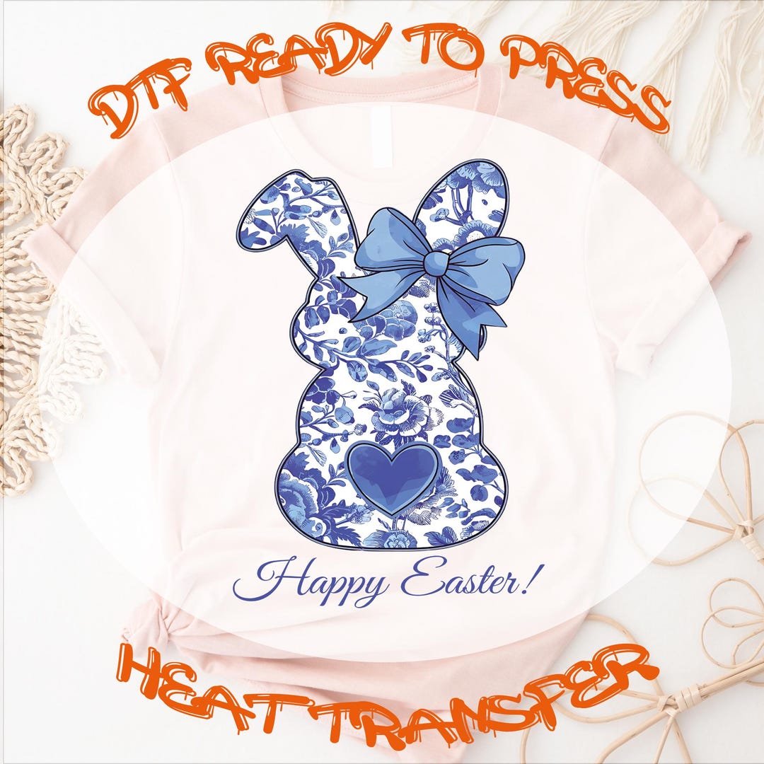 Easter Blue Rabbit Dtf Transfer Ready to Press, Happy Easter Dtf ...