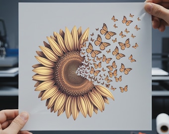 Sunflower DTF Transfer: Retro Butterfly Boho Shirt Heat Press Decal