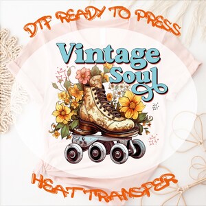 Retro Skateboard Roller Skate With Flowers DTF Heat Transfer