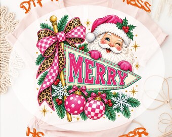 Checker Merry Santa Christmas DTF Transfer, Distressed Holiday Ready To Press