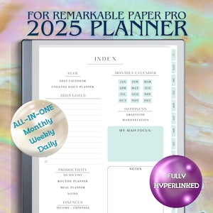 2025 Planner for ReMarkable Paper Pro – Hyperlinked Digital Planner - Yearly Planner Bundle - Monthly Calendar - Weekly Planner