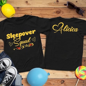 Personalizes Backside Name and Text Sleepover Squad Shirt,Sleepover Toddler Birthday Party Shirt,Slumber Party Shirt,Sleepover Pajama Shirt