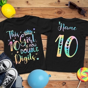 Personalized Double Digits 10th Birthday T-Shirt, Custom 10th Birthday Girl Shirt, Birthday Girl 10 Year Old T-shirt, Double Digits Birthday