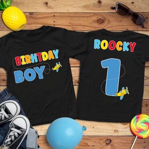 Airplane birthday Boy shirts, Airplane first birthday party, Custom names family birthday, Birthday boy shirt, Flight crew first birthday