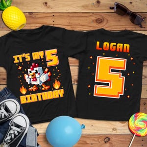 Lava Chicken Gamer It&#39;s My Birthday Shirt, Funny Pixel Block Game Tee, Lava Trap Shirt, Video Game Fan Gift, Custom Name & Age Birthday