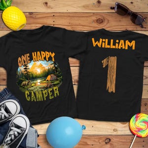 One happy Camper, Custom Camping 1st Birthday, First Birthday Boy Outfit , Camping First Birthday shirt, Camping Theme Birthday Party Shirt