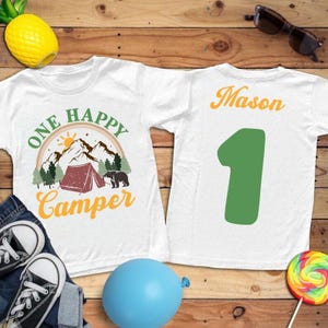 One happy Camper, Custom Camping 1st Birthday, First Birthday Boy Outfit , Camping First Birthday shirt, Camping Theme Birthday Party Shirt