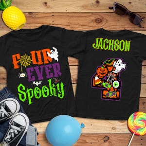 Four Ever Spooky Birthday Tee Shirt - 4th birthday, boo is four, halloween birthday, four year old, fourth birthday halloween theme, Custom