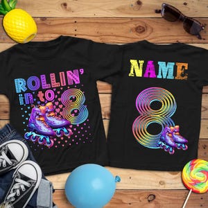Personalized Rollin&#39; into 8 Birthday Shirt,Roller Skating Birthday Shirt,Roller Blade Shirt, Birthday Girl Shirt, Roller Shirt, Roller Skate