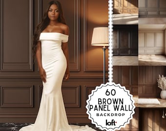 Brown Elegant Panel Wall & Maternity Backdrops, Fine Art Textures Room Digital Backgrounds, Studio Photo Overlays for Photography Gift