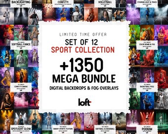 Sports Backdrops Bundle | Football, Baseball, Softball, Volleyball & Basketball Backgrounds | Photoshop Sports Photo Overlays Templates
