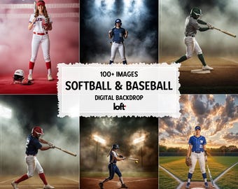 Sports Softball & Baseball Backgrounds, Stadium Lights Photo Overlay, Sport Props Bundle Baseball Banner Softball Poster Backgrounds