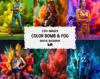 220+ Color Bombs Digital Backdrops Color Explosion Photography Background for Senior Sport Posters, Football, Baseball, Soccer,Softball Gift
