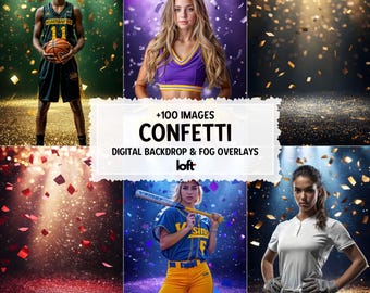 Confetti And Spotlight Digital Backdrop, Stadium Lights Overlay, Background for Football, Volleyball & Tennis Team Poster, Fine Art Textures