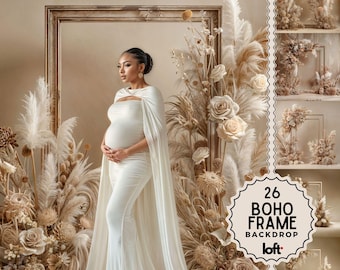 Boho Frame Set Digital Backdrops, Minimal Maternity Backdrop Overlays, Frame Fine Art Textures, Overlay Fine Art Texture Photo Backgrounds