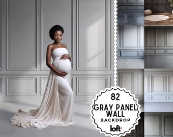 Gray Elegant Panel Wall & Maternity Backdrops, Fine Art Textures Room Digital Backgrounds, Studio Photo Overlays for Photography Gift