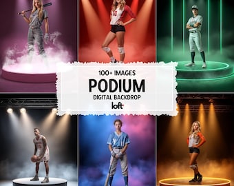 Sports Podium Neon Lights Backdrops, Field and Podium Backgrounds, Sports Photo Texture, Football, Hockey, Softball and Volleyball Backdrop