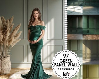 Green Elegant Panel Wall & Maternity Backdrops, Fine Art Textures Room Digital Backgrounds, Studio Photo Overlays for Photography Gift