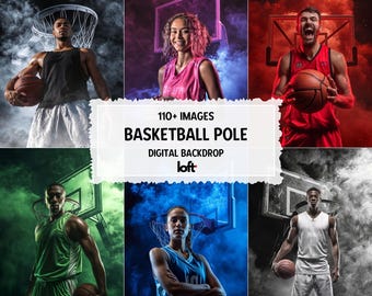 Dynamic Sports Photography Backdrop with Basketball Light Overlay, Senior Portrait Background, and Editable Sports Poster Template