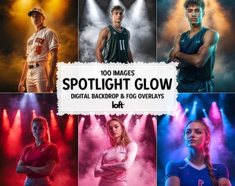 Sports Spotlight Digital Backdrop, Stadium Lights Overlay, Smoky Background for Football, Volleyball & Tennis Team Poster, Fine Art Textures