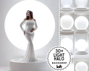 Maternity Photoshoot Digital Backdrop, White Studio Halo Light, Pregnant Woman Photography Backdrop, Minimalist Portrait Background Download