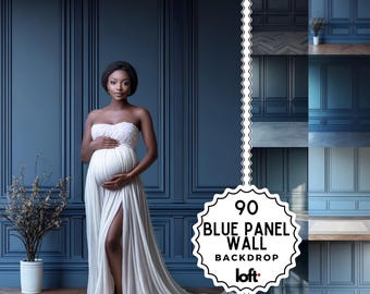 Blue Elegant Panel Wall & Maternity Backdrops, Fine Art Textures Room Digital Backgrounds, Studio Photo Overlays for Photography Gift
