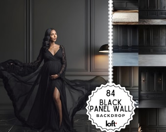 Black Elegant Panel Wall & Maternity Backdrops, Fine Art Textures Room Digital Backgrounds, Studio Photo Overlays for Photography Gift