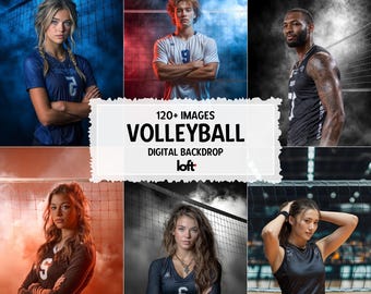 Volleyball Sports Backdrop with Fog and Smoke Overlays, Digital Background for School Sports Photos, Canva Poster Volleyball Portrait