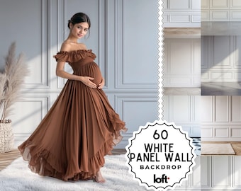 White Elegant Panel Wall & Maternity Backdrops, Fine Art Textures Room Digital Backgrounds, Studio Photo Overlays for Photography Gift