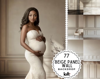 Beige Elegant Panel Wall & Maternity Backdrops, Fine Art Textures Room Digital Backgrounds, Studio Photo Overlays for Photography Gift