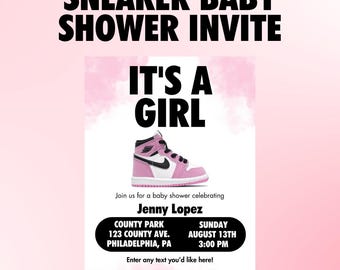 Girl Sneaker Baby Shower Invite Template - Sneaker ball - Customizable