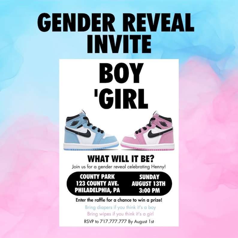 Sneaker Gender Reveal Invite Template image 1