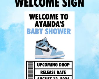 Boy Sneaker Baby Shower Sign - Welcome Sign - Digital File - Customizable - Boy Baby Shower