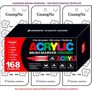 PDF numérique GuangNa - Modèle d'échantillon de marqueurs pinceaux de 168 pièces | Nuancier DIY d'une page | Modèle imprimable | Téléchargement instantané