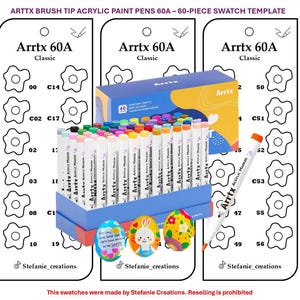 Plantilla de muestra de 60 marcadores de pintura acrílica ARRTX 60A en formato PDF digital / Plantilla para imprimir / Descarga instantánea
