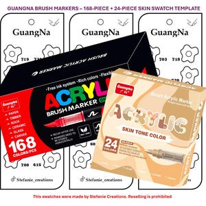Digitale PDF GuangNa - 168-teilig kombiniert mit 5 Farben aus Skin Pack Brush Markers Swatch Template | Druckbare Vorlage | Sofort Download