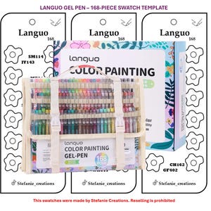 May include: A clear case containing 168 gel pens, with a matching box. The case and box feature the "Languo" brand name and the words "Color Painting Gel-Pen." The image includes the text "168 PCS" and "Master Edition."
