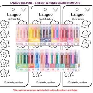 Digitale PDF Languo Gelstifte - 9-teilige Swatch-Vorlage | Druckbare Vorlage | Sofort Download