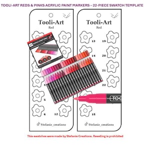 Digitale pdf Tooli-Art rood en roze: 22-delige sjabloon voor acrylverfmarkeringen | Afdrukbare sjabloon | Direct downloaden