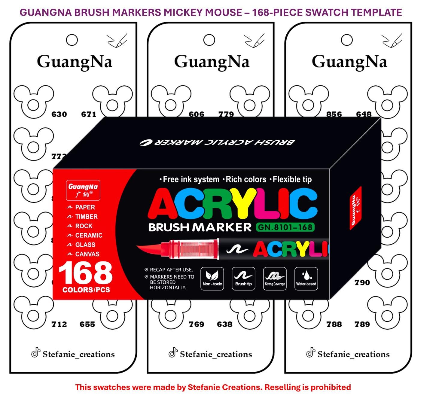 Digital PDF Guangna MICKEY MOUSE - 168-piece Brush Markers Swatch