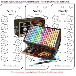 PDF numérique Nicety - Modèle d'échantillon de 180 marqueurs pinceau acrylique | Nuancier DIY d'une page | Modèle imprimable | Téléchargement instantané