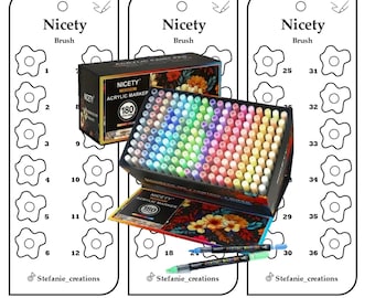 Digitale PDF-Nicety - 180-teilige Acrylpinsel-Marker Mustervorlage | DIY Einzelseite Farbmuster | Druckbare Vorlage | Sofort Download