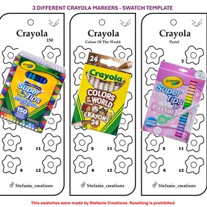 Peut inclure: Trois ensembles de marqueurs Crayola sont présentés sur fond blanc. Les ensembles comprennent Super Tips avec 150 marqueurs, Colors of the World avec 24 crayons et Super Tips Pastel avec 20 marqueurs. Chaque ensemble est dans son emballage d'origine.