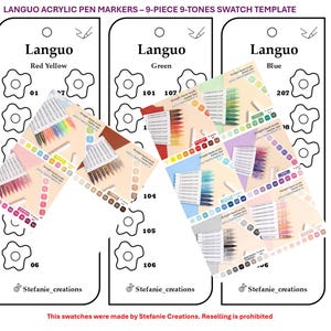Digitale PDF Languo - 9-teilige 9-Töne Acrylfarbmarker Mustervorlage | Druckbare Vorlage | Sofort Download