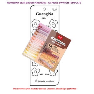 Digitale PDF GuangNa Skin - 12-teilige Brush Markers Swatch Template | DIY Einzelseite Farbmuster | Druckbare Vorlage | Sofort Download