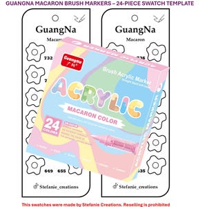 PDF numérique Macaron GuangNa - Modèle d'échantillon de marqueurs pinceau 24 pièces | Nuancier DIY d'une page | Modèle imprimable | Téléchargement instantané