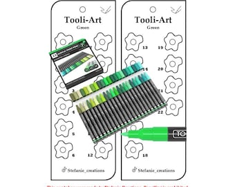 PDF numérique Tooli-Art Greens - Modèle d'échantillon de marqueurs de peinture acrylique 22 pièces | Modèle imprimable | Téléchargement instantané