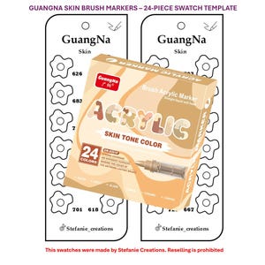 PDF numérique GuangNa Skin - Modèle d'échantillon de marqueurs pinceaux 24 pièces | Nuancier DIY d'une page | Modèle imprimable | Téléchargement instantané